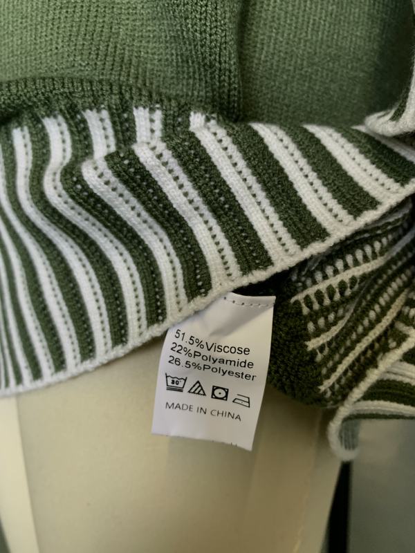 Army Green Contrast Striped Detail High Neck Sweater Dress