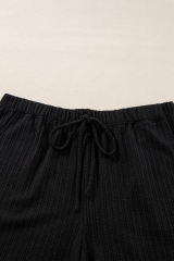 Black Textured Hoodie and Shorts Plus Size Two Piece Set