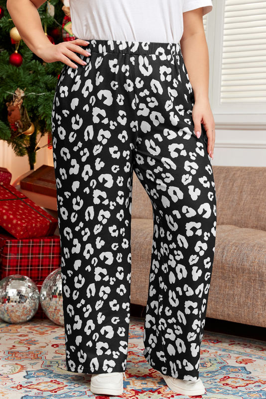 Leopard Wide Leg Pockets Plus Size Pants