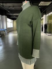 Army Green Contrast Striped Detail High Neck Sweater Dress