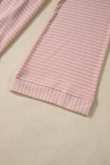 Pink Stripe Cowl Neck Side Slits Loose Fit Long Sleeve Top