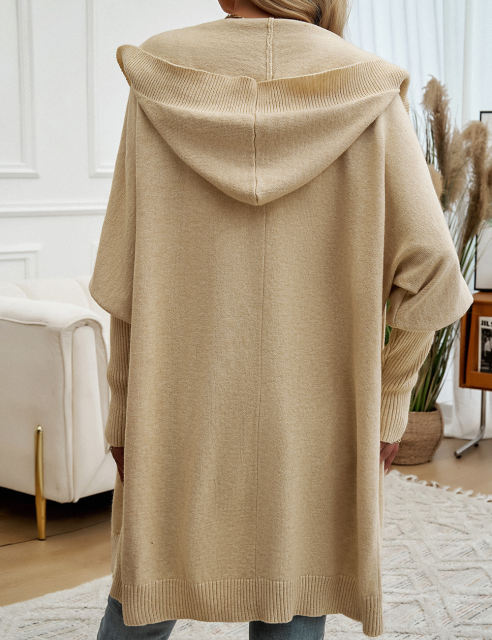 Apricot Solid Color Buttoned Hooded Cardigan