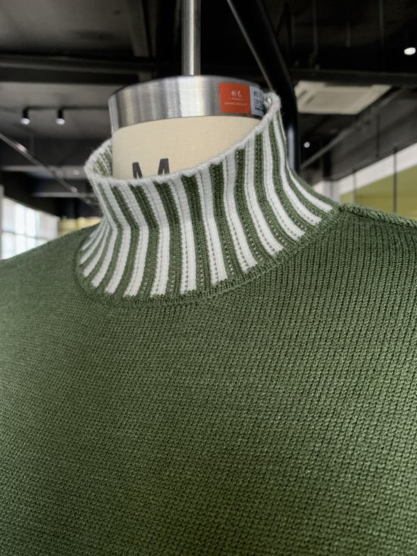 Army Green Contrast Striped Detail High Neck Sweater Dress