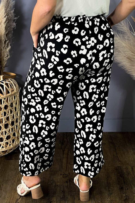 Leopard Wide Leg Pockets Plus Size Pants