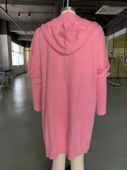 Hot Pink Solid Color Buttoned Hooded Cardigan