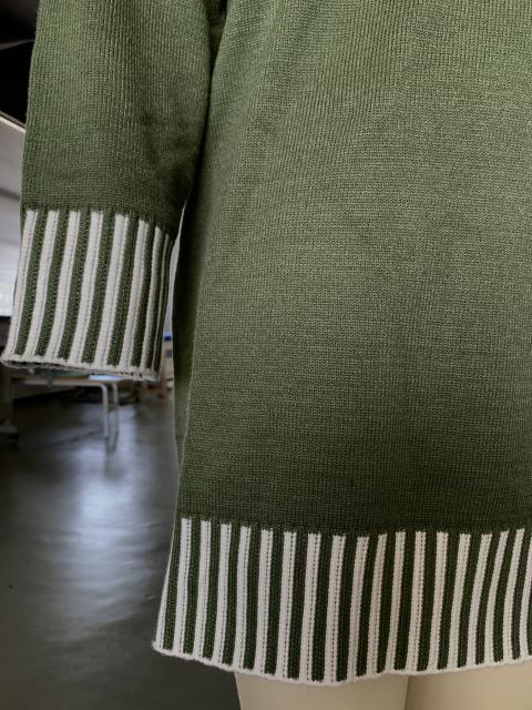 Army Green Contrast Striped Detail High Neck Sweater Dress