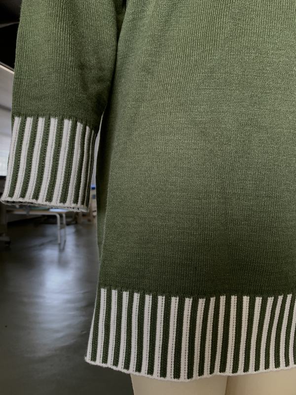 Army Green Contrast Striped Detail High Neck Sweater Dress