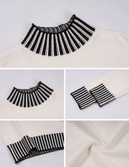 White Contrast Striped Detail High Neck Sweater Dress