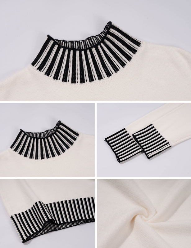 White Contrast Striped Detail High Neck Sweater Dress