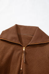 Brown Half Zip Fleece Pullover Sweatshirt