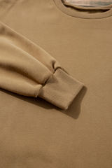 Camel Solid Fleece Lined Drop Shoulder High Low Sweatshirt