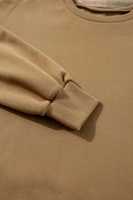 Camel Solid Fleece Lined Drop Shoulder High Low Sweatshirt