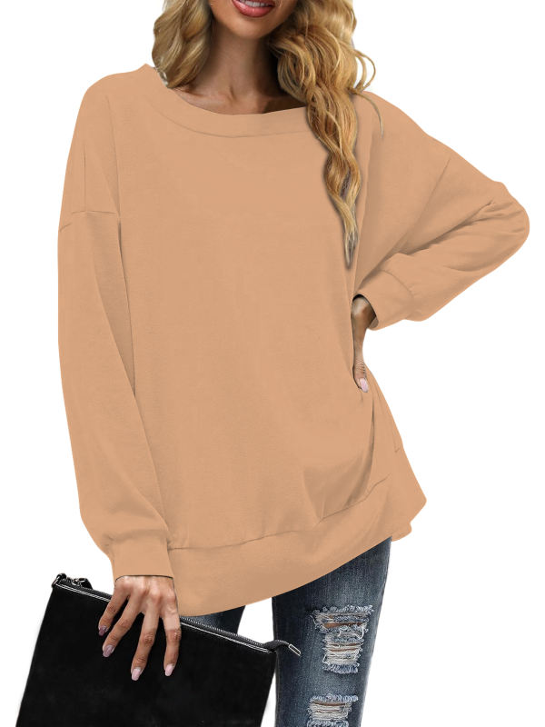 Khaki Back Bowknot Sides Slit Pullover Sweatshirt