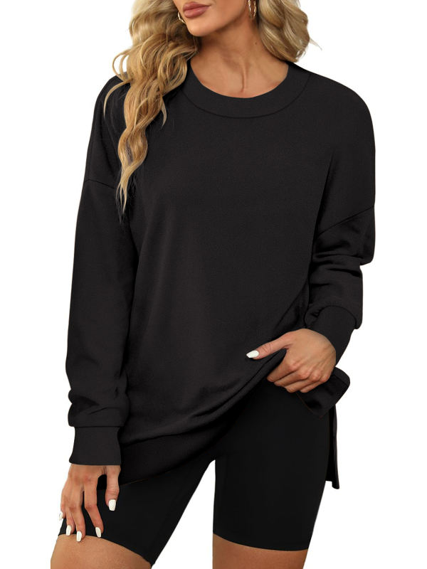 Black Back Bowknot Sides Slit Pullover Sweatshirt