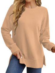 Khaki Back Bowknot Sides Slit Pullover Sweatshirt