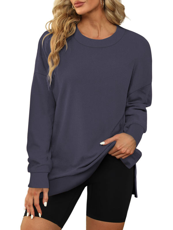 Dark Blue Back Bowknot Sides Slit Pullover Sweatshirt
