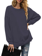 Dark Blue Back Bowknot Sides Slit Pullover Sweatshirt
