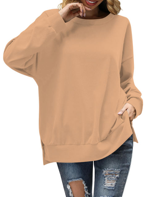 Khaki Back Bowknot Sides Slit Pullover Sweatshirt
