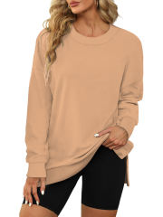 Khaki Back Bowknot Sides Slit Pullover Sweatshirt