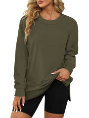 Army Green Back Bowknot Sides Slit Pullover Sweatshirt