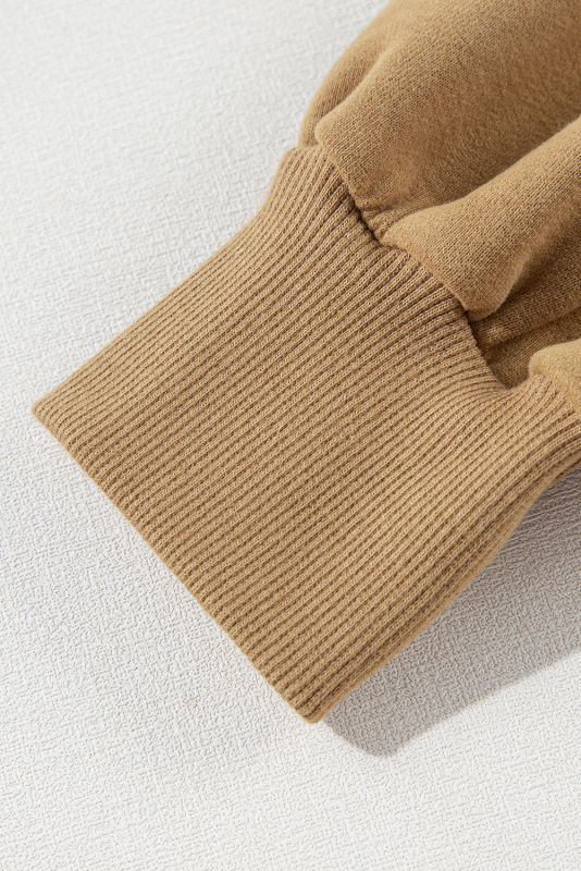 Camel Solid Fleece Lined Drop Shoulder High Low Sweatshirt