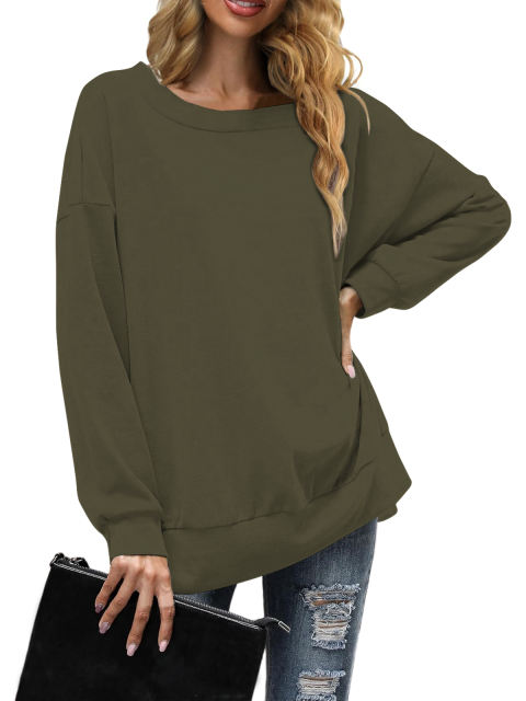 Army Green Back Bowknot Sides Slit Pullover Sweatshirt