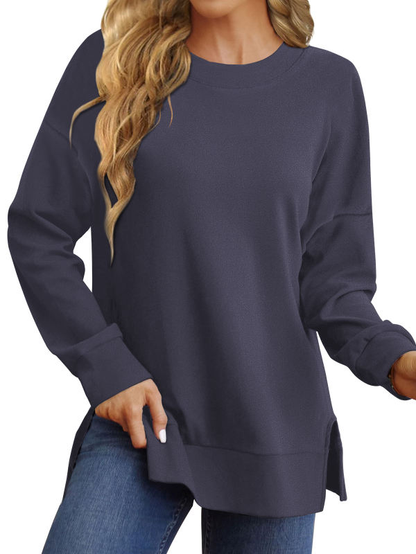 Dark Blue Back Bowknot Sides Slit Pullover Sweatshirt