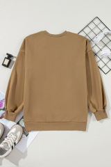 Camel Solid Fleece Lined Drop Shoulder High Low Sweatshirt