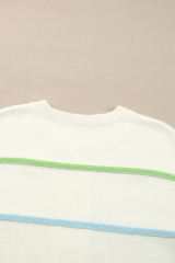 White Rainbow Stripes Drop Shoulder Baggy Henley Sweater