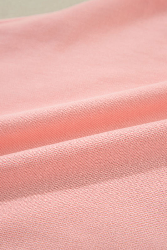 Peach Blossom Colorblock Patchwork Long Sleeve Shorts Outfit