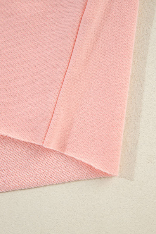 Peach Blossom Colorblock Patchwork Long Sleeve Shorts Outfit