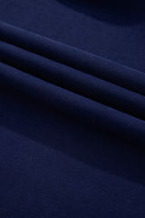 Navy Blue Solid O Neck High Low Hem Pullover Sweatshirt