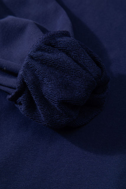 Navy Blue Solid O Neck High Low Hem Pullover Sweatshirt