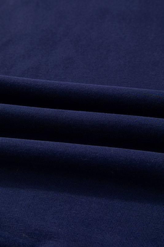 Navy Blue Solid O Neck High Low Hem Pullover Sweatshirt