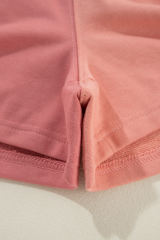 Peach Blossom Colorblock Patchwork Long Sleeve Shorts Outfit