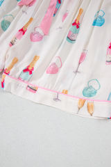 White Plus Size Wine Glass Print Bow Knot Pajama Set