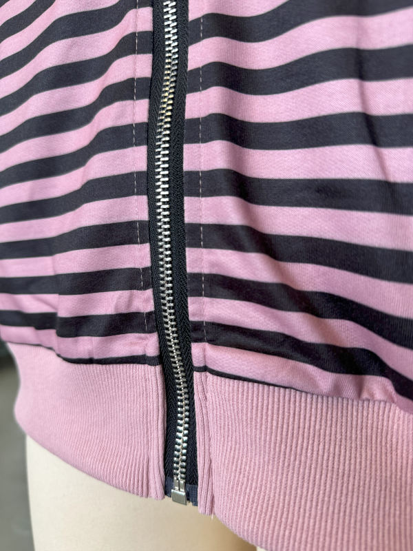 Pink Striped Lapel Collar Full-zip Jacket