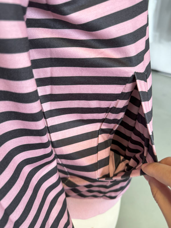 Pink Striped Lapel Collar Full-zip Jacket