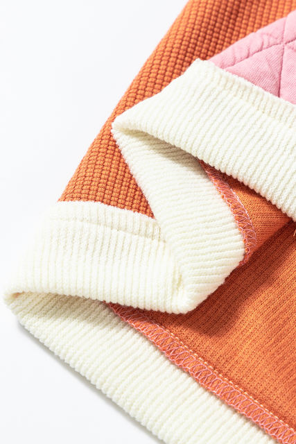 Coral Quilted Textured Patchwork Loose Fit Hooded Jacket