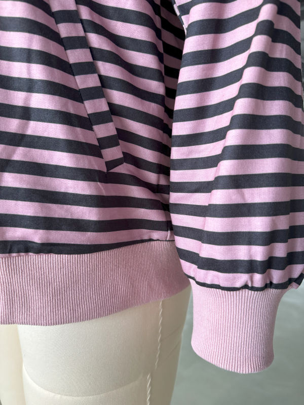 Pink Striped Lapel Collar Full-zip Jacket