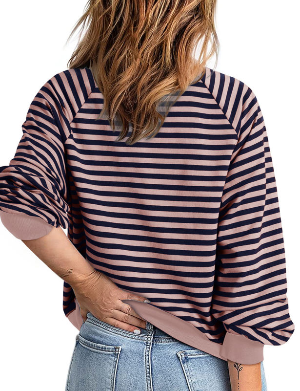 Pink Striped Lapel Collar Full-zip Jacket