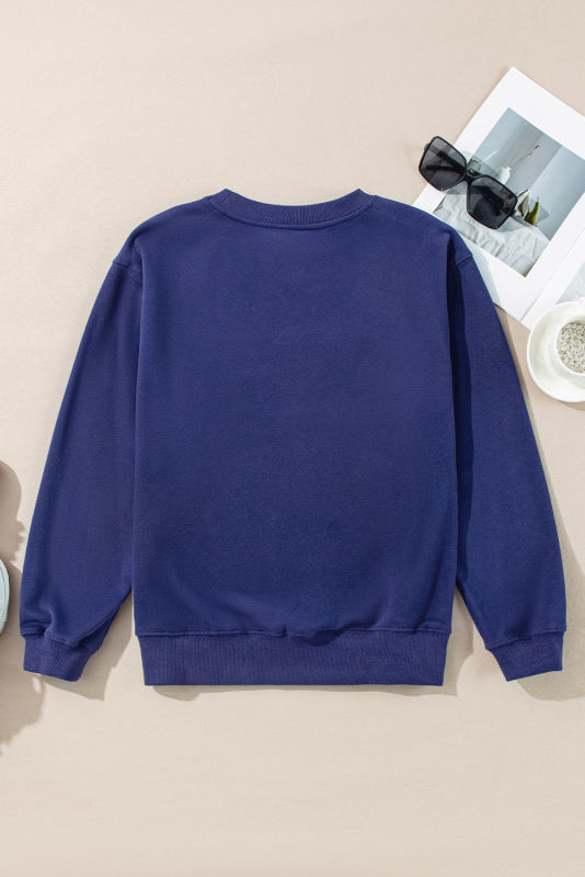 Navy Blue Plain Drop Shoulder Crewneck Pullover Sweatshirt
