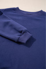 Navy Blue Plain Drop Shoulder Crewneck Pullover Sweatshirt