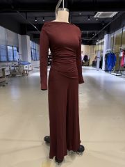 Burgundy Slim Long Sleeve Top and Wide Leg Pants Set