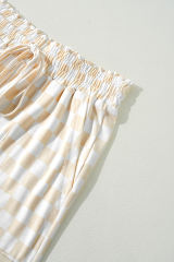 Beige Checkered Print Long Sleeve Top and Pants Lounge Set