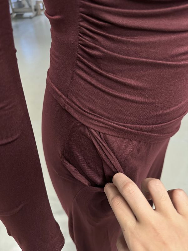 Burgundy Slim Long Sleeve Top and Wide Leg Pants Set