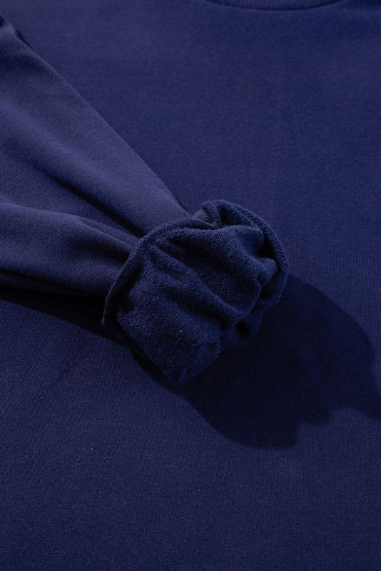 Navy Blue Solid Fleece Lined Drop Shoulder High Low Sweatshirt