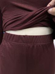 Burgundy Slim Long Sleeve Top and Wide Leg Pants Set