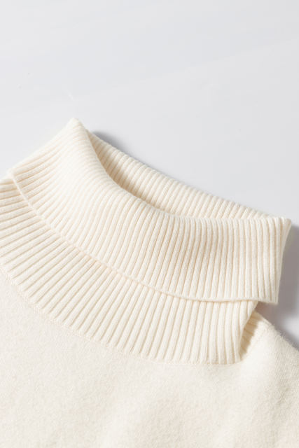 Beige Turtleneck Fleece Lined Knit Sweater