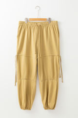 Beige Drawstring Adjusted Band High Waist Plus Size Pants